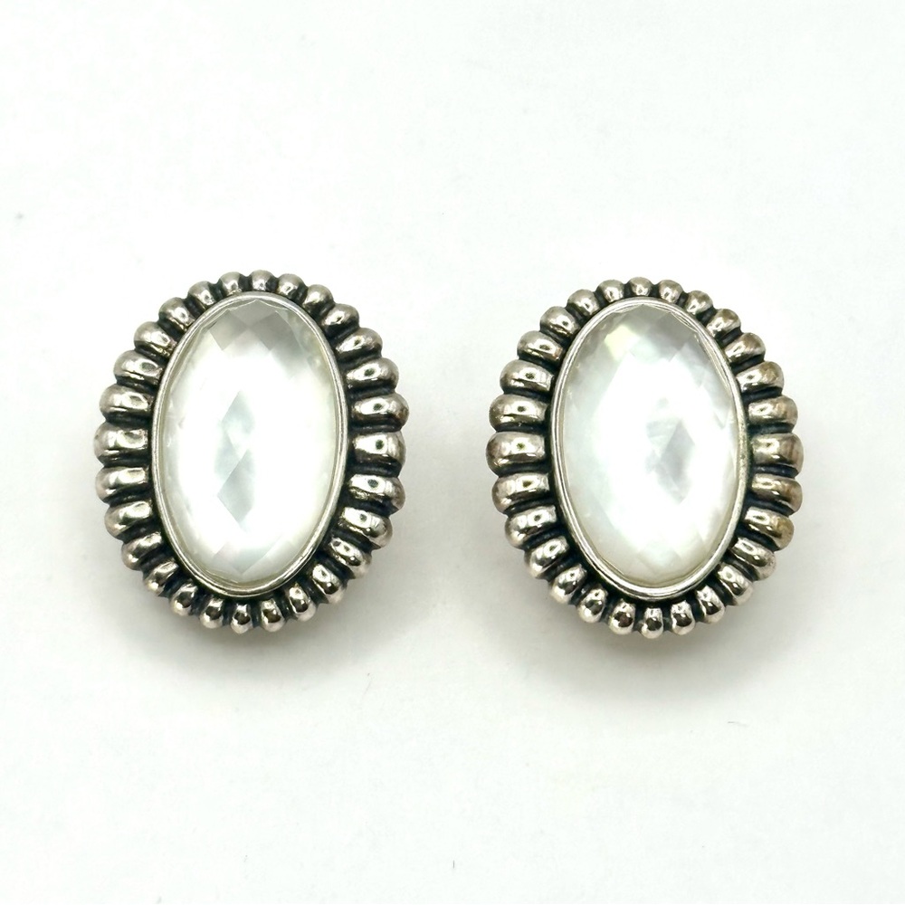 Lagos Sterling Silver Fluted & Mother Of Pearl CLIP ON Earrings